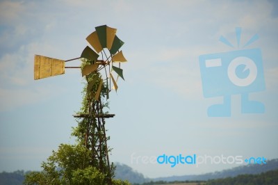 Australian Windmill In The Countryside Stock Photo