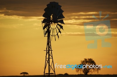 Australian Windmill In The Countryside Stock Photo