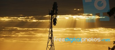 Australian Windmill In The Countryside Stock Photo