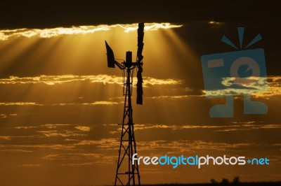 Australian Windmill In The Countryside Stock Photo