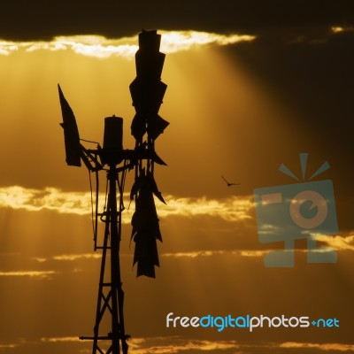 Australian Windmill In The Countryside Stock Photo