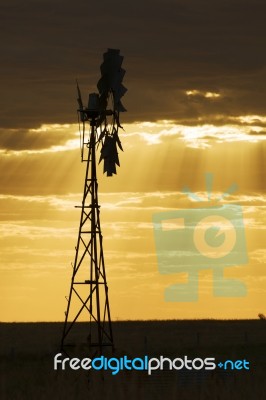 Australian Windmill In The Countryside Stock Photo