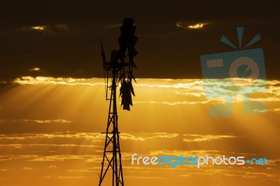 Australian Windmill In The Countryside Stock Photo