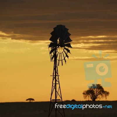 Australian Windmill In The Countryside Stock Photo