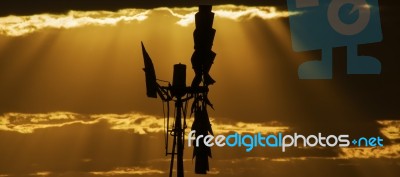 Australian Windmill In The Countryside Stock Photo