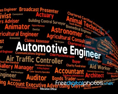 Automotive Engineer Indicating Text Car And Hiring Stock Image