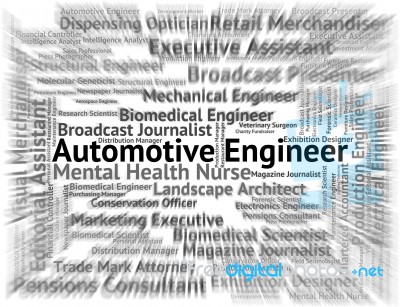 Automotive Engineer Shows Mechanics Words And Text Stock Image