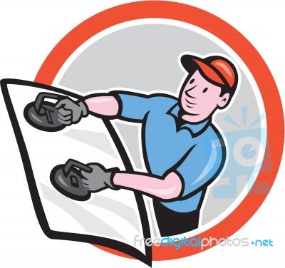 Automotive Glass Installer Front Circle Cartoon Stock Image