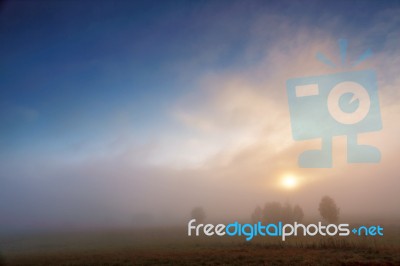 Autumn Colorful Foggy Morning. Sky And Clouds Stock Photo