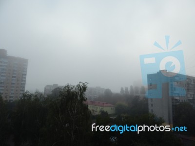 Autumn Fog In The Morning Is Above The City  Stock Photo