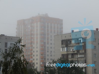 Autumn Fog In The Morning Is Above The City  Stock Photo