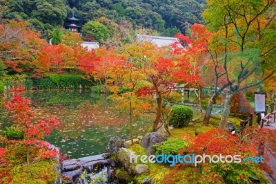 Autumn Foliage Garden And Pagoda At Eikando, Kyoto Stock Photo