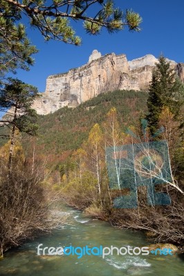 Autumn River In Ordesa National Park, Pyrenees, Huesca, Aragon, Stock Photo