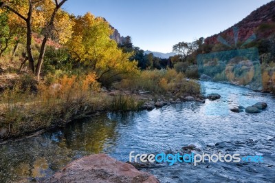 Autumn Sunlight On The Virgin River Valley Stock Photo