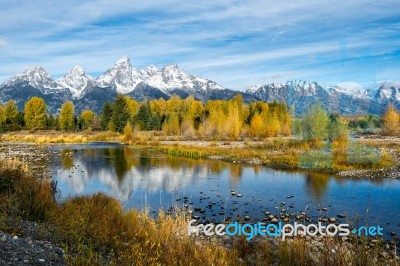 Autumnal Colours In The Grand Teton National Park Stock Photo