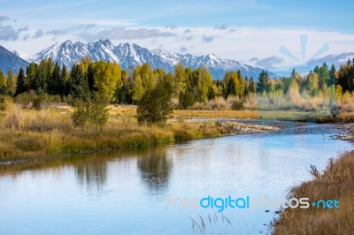 Autumnal Colours In The Grand Teton National Park Stock Photo