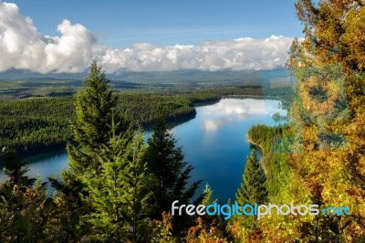 Autumnal Scene At Holland Lake In Montana Stock Photo