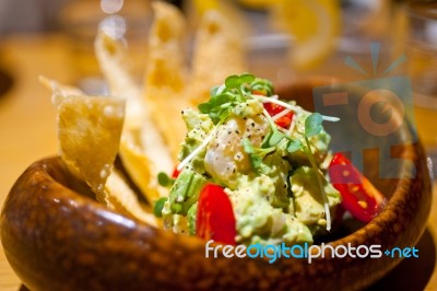 Avocado And Shrimps Salad Stock Photo