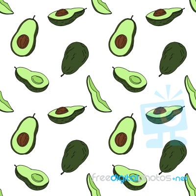 Avocado Seamless Pattern By Hand Drawing On White Backgrounds Stock Image