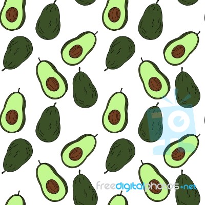 Avocado Seamless Pattern By Hand Drawing On White Backgrounds Stock Image