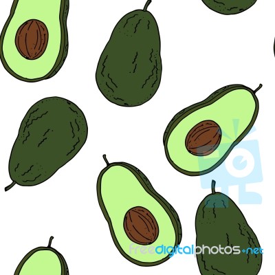 Avocado Seamless Pattern By Hand Drawing On White Backgrounds Stock Image