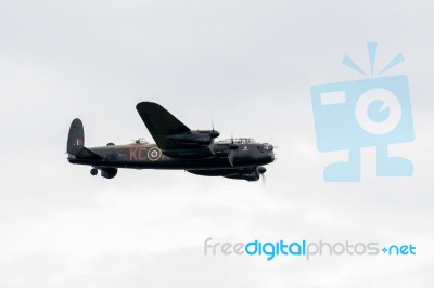 Avro Lancaster Bomber Flying Over Shoreham Airfield Stock Photo