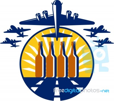 B-17 Heavy Bomber Beer Bottle Circle Retro Stock Image