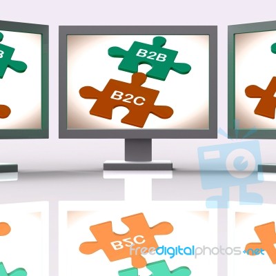 B2b And B2c Puzzle Screen Shows Corporate Partnership Or Consume… Stock Image