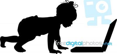 Baby And Computer Stock Image