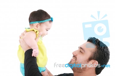 Baby And Father Are Playing Stock Photo