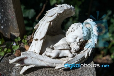 Baby Angel Statue In The Graveyard Of The Maria Hilf Pilgrimage Stock Photo