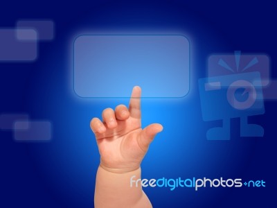 Baby Hand Pressing Button Stock Photo