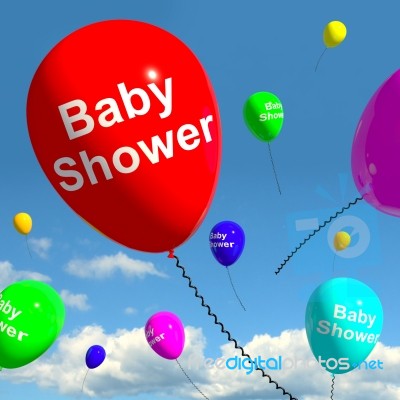 Baby Shower On Balloons In Sky Stock Image