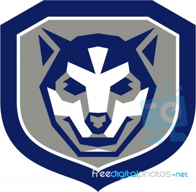 Baby Wolf Cub Head Smiling Crest Retro Stock Image