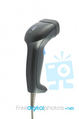 Back Of Black Barcode Scanner On White Background Stock Photo