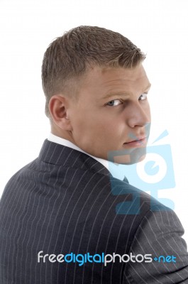 Back Pose Of Handsome Lawyer Stock Photo