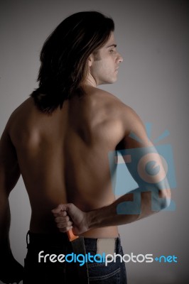 Back Pose Of Muscular Man Stock Photo