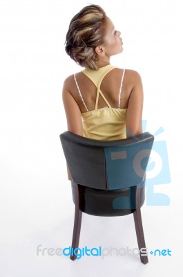 Back Pose Of Sitting Female Stock Photo