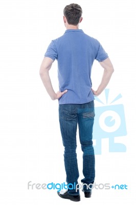 Back Pose Of Smart Young Guy Stock Photo