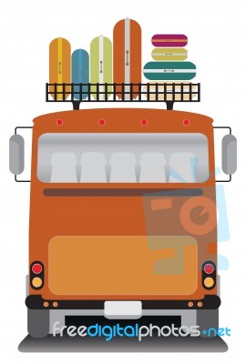 Back View Of Old Bus And Bag On Roof Stock Image