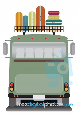 Back View Of Old Bus And Bag On Roof Stock Image