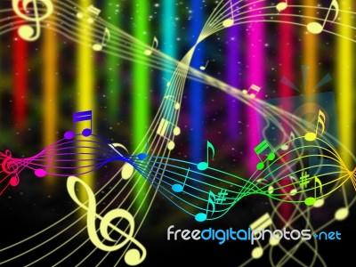 Background Color Shows Music Note And Acoustic Stock Image