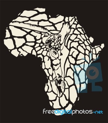 Background Inverse Silhouette Of Africa With Camouflage Giraffe Stock Image