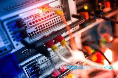 Background Network Servers In Data Room Domestic Room Stock Photo