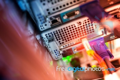 Background Network Servers In Data Room Domestic Room Stock Photo