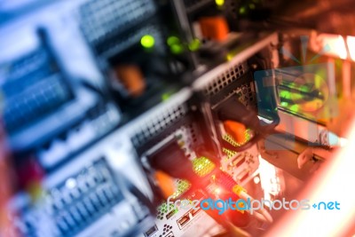 Background Network Servers In Data Room Domestic Room Stock Photo