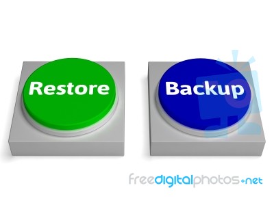 Backup And Restore Buttons Show Data Archiving Stock Image