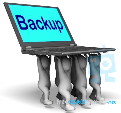 Backup Character Laptop Shows Archive Back Up And Storing Stock Image