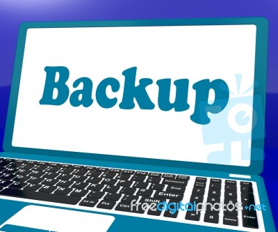 Backup Laptop Shows Archiving Back Up And Storage Stock Image