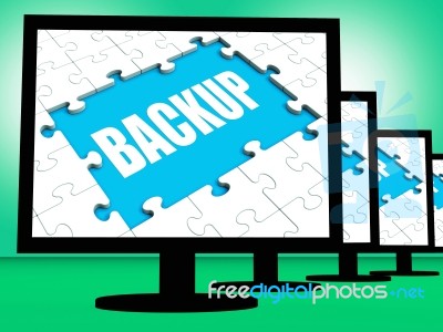 Backup Screen Shows Data Archiving Back Up And Storage Stock Image